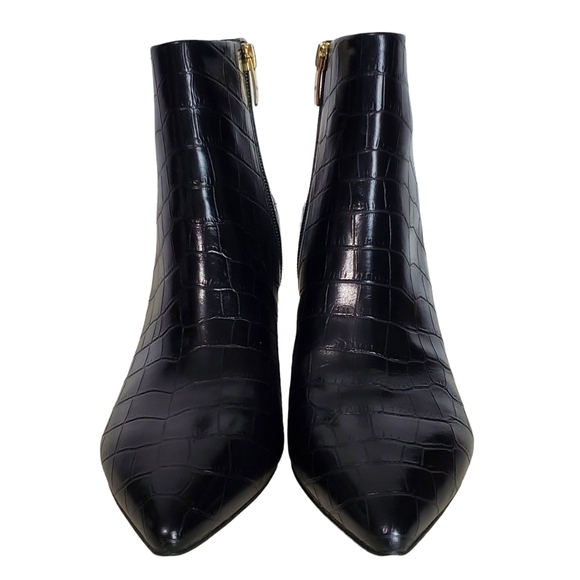 New Marc Fisher jelly faux leather embossed croc block heel ankle boots black - Picture 8 of 16